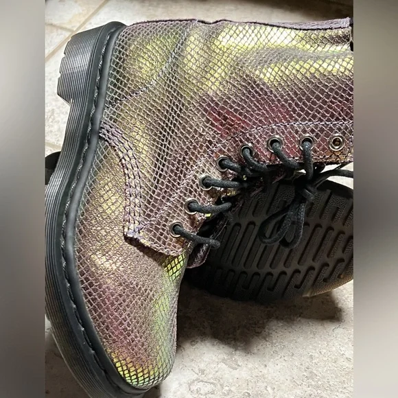 Dr. Marten Pascal Boots Violet Mirror Iridescent Rainbow Mermaid Suede Leather - Picture 12 of 16
